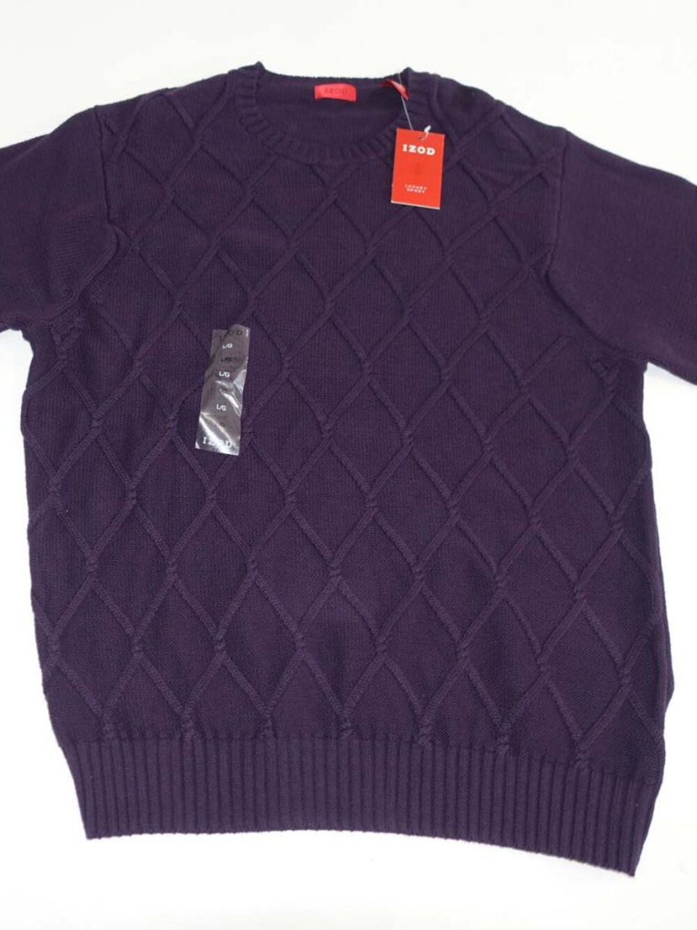Izod Men's Crewneck Sweater Large NWT Blackberry Purple 100% Cotton Pullover L